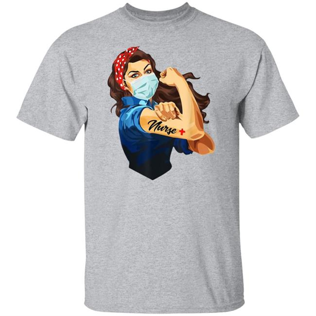 Strong Girl With Red Bandana Mask Nurse Shirt Nursekelsey Strong Er Nurse Rosie Riveter Shirt