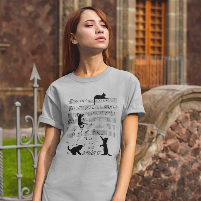 Cute Cat Kitty Playing Music Note Clef Musician Art Tee Shirt Preston Lanier
