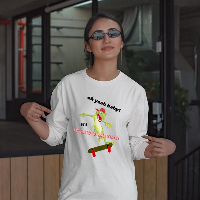 Coolshirtz Gecko Skateboard Oh Yeah Baby It's Awesome Time Shirt
