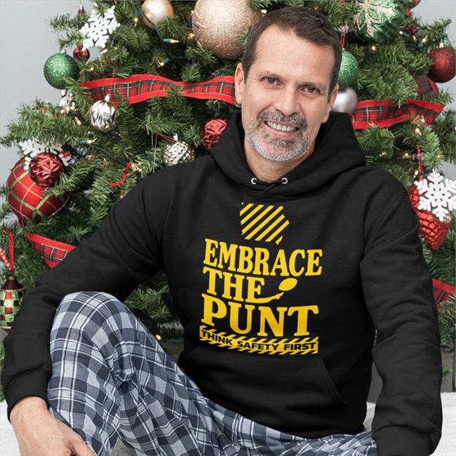 Heavens.Threadless Merch Iowa Embrace The Punt Think Safety First Sweatshirt Black
