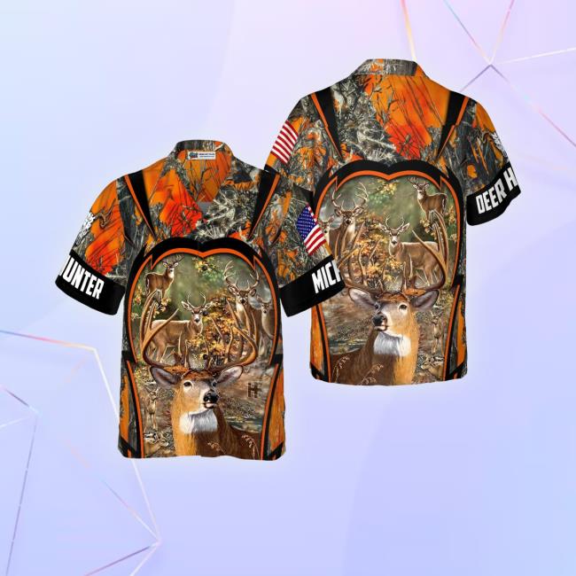 Official Deer Hunting Custom Name Hawaiian Shirt, Personalized American Flag Aloha Shirts For Men Women, Perfect Gift For Husband, Wife, Boyfriend, Friend Shirt