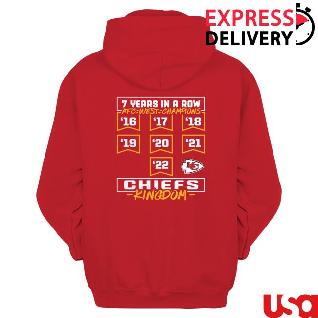 Kansas City Chiefs 7 Years In A Row Afc West Champions 2022 Chiefs Kingdom Sweater Kansas City Chiefs 7 Years In A Row Afc West Champions 2022 Chiefs Kingdom Tee Shirt