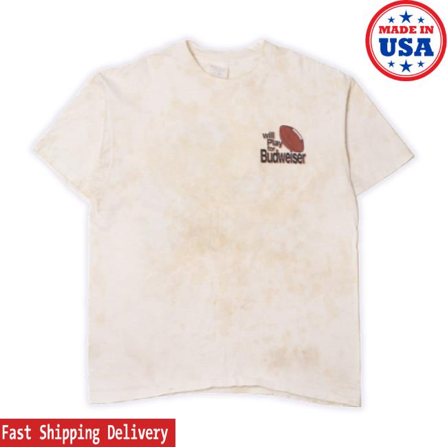 Original Ragstock Merch Store Vintage "Will Play For Budweiser" Football Beige Tie-Dye T-Shirt Ragstock Shop