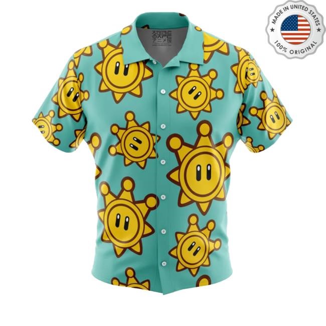 Shine Sprite Super Mario Sunshine Button Up Hawaiian Shirt