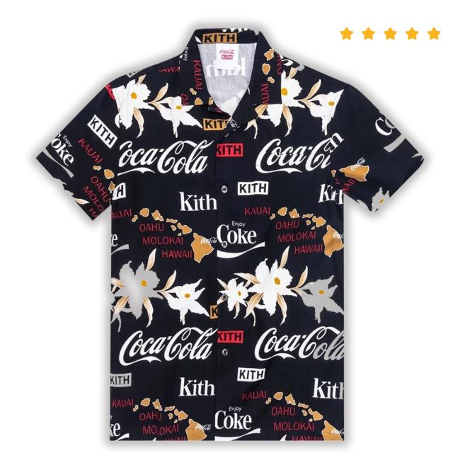 Goat Merch Kith X Coca-Cola Hawaiian Camp Button Up 'Black Long Sleeve T Shirt