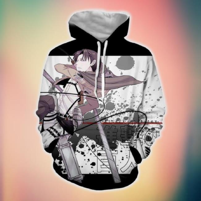 Levi Ackerman Cool Black Stains White 3D Hoodie