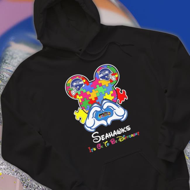 Mickey Mouse Hand Heart Seattle Seahawks Autism It’S Ok To Be Different Sweatshirt