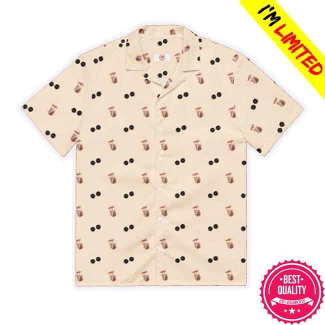 Nidemama Store Boba Short Sleeve Button Up Crewneck Sweatshirt