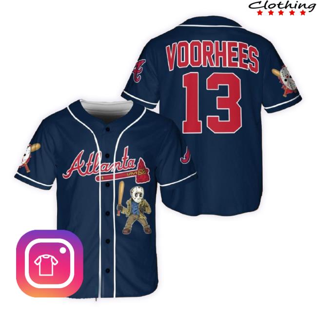 Official Atlanta Braves Jason Voorhees Baseball Jersey Long Sleeve Tee