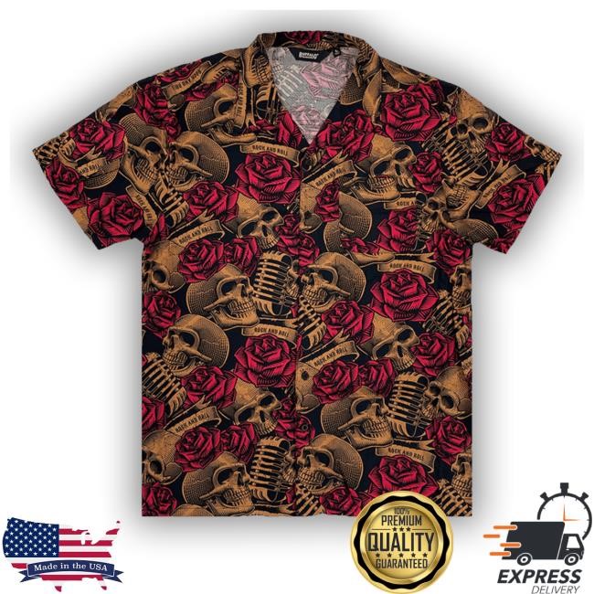 Buffalo Outdoors Workwear Men's Button Down All-Over Print Camp Skulls N' Roses Tee Shirt