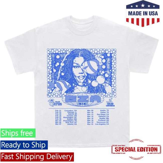 Official Clothing Top Dawg Entertainment Merch Store Sza - White Sos North America Tour Tshirt