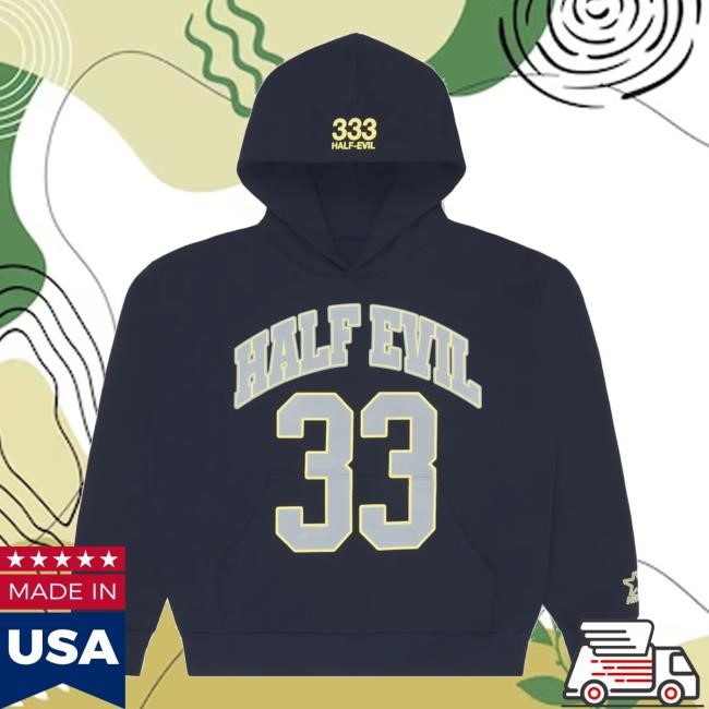 Halfevilco Merch Store Half Evil Navy Blue Evil33 Zip Up Hooded Sweatshirt