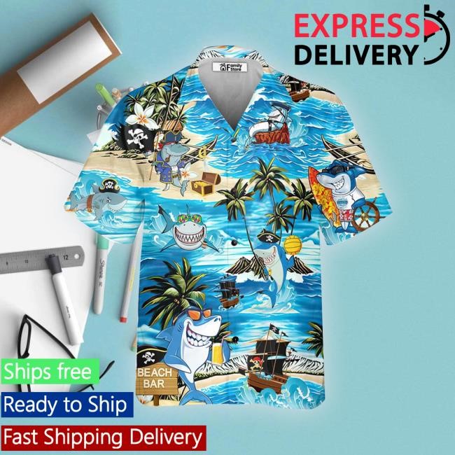 Shark Amazing Pirate Beach Bar Hawaiian Tee Shirt
