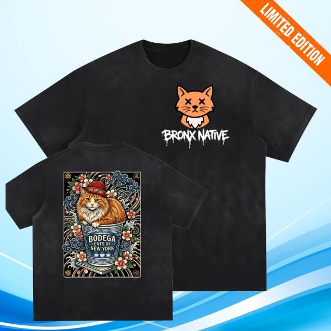 Bronx Native Merch Shop Store Bx Bodega Cats Limited Edition Vintage Washed Hand-Frayed Tee Shirt
