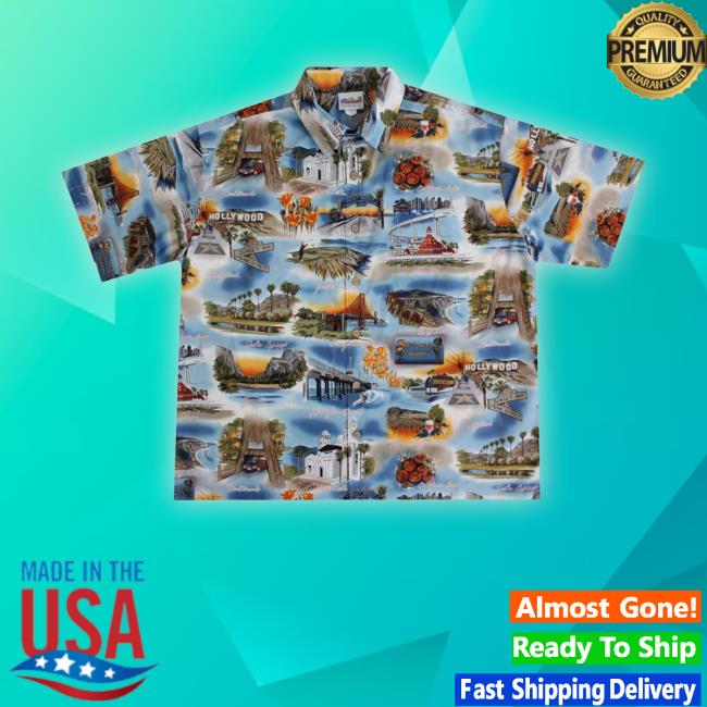 Official Waveshoppe Men's Hawaiian Shirt With California Landmarks Shirt