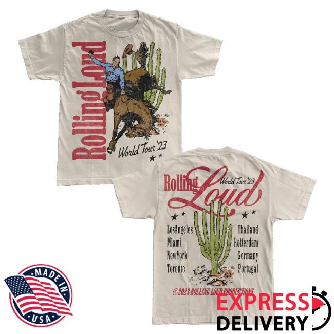 Trending Rolling Loud Merch Rl Rodeo World Tour 23 Cream Tee Shirt