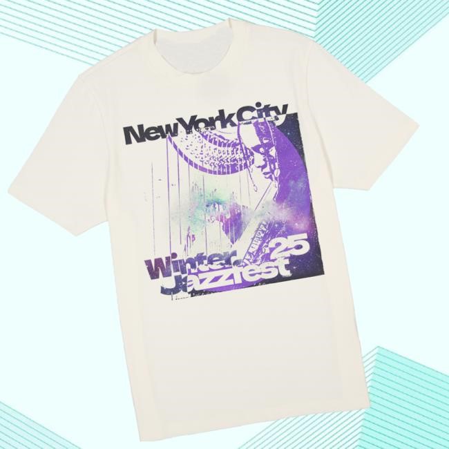 Winter Jazz Fest Merch Store Off-White Shirt With Sophie Harp Hooded Sweatshirt