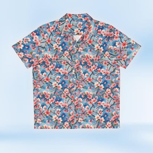 Pink Sakura And Sky Hawaiian Button Down T-Shirt