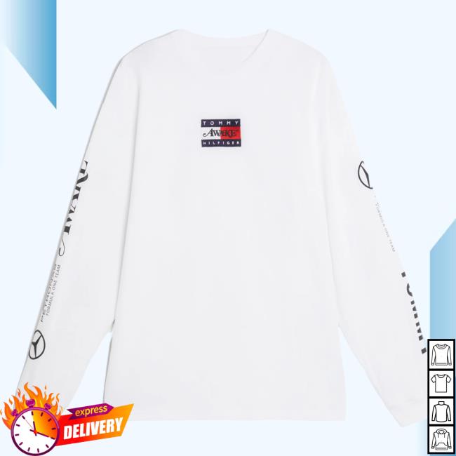 Official Mercedes Amg F1 Merch Tommy X Mercedes-Amg F1 X Awake Ny Long Sleeve Hot Shirt White MercedesAmgF1 Apparel Clothing Store Shop