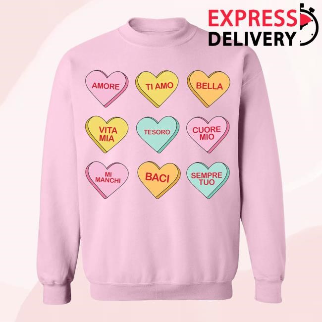 Limited Hardcoreitalians Merch Store Italian Candy Hearts Hooded Sweatshirt