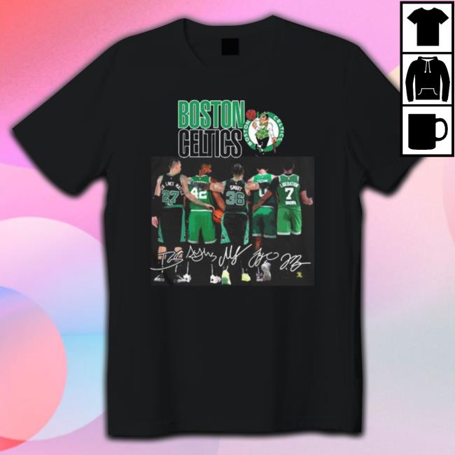 Boston Celtics Daniel Theis Al Horford Marcus Smart Jayson Tatum Jaylen Brown Signatures Tee Boston Celtics Daniel Theis Al Horford Marcus Smart Jayson Tatum Jaylen Brown Signatures T-shirt