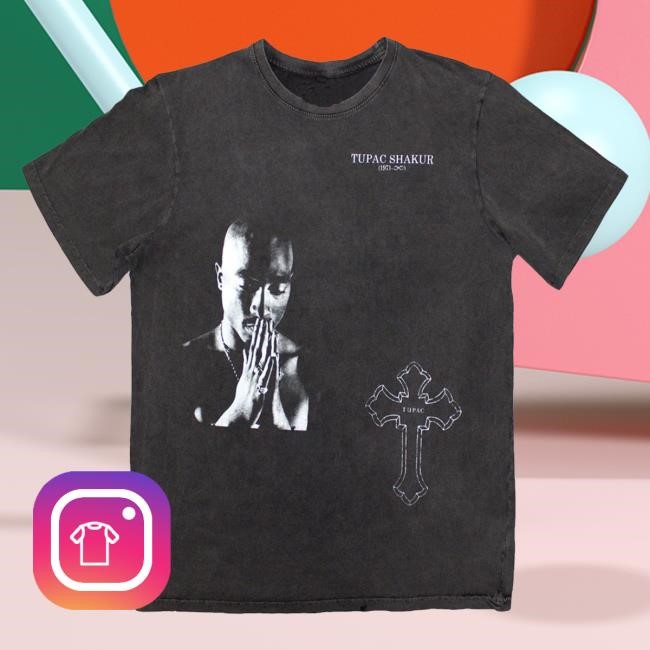 House Of Merch Store Tupac Unisex Stone Wash T-Shirt Photo Cross T-Shirt