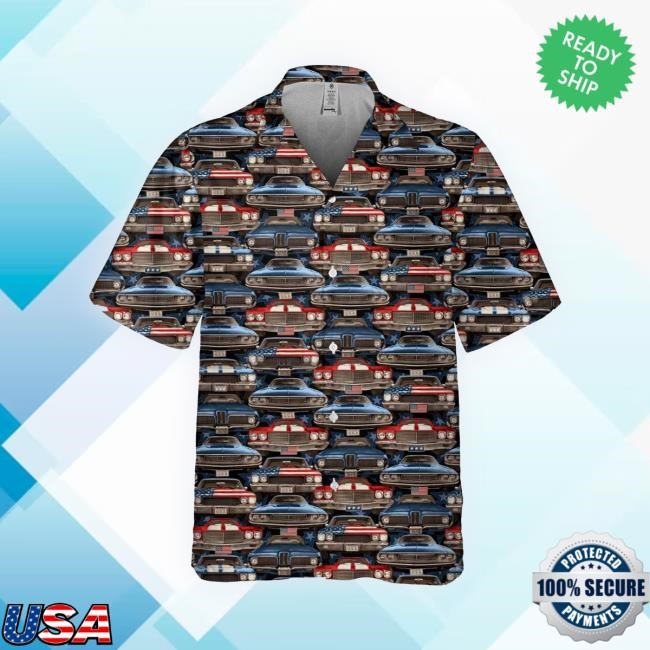 Mybuttonshirt American Muscle Cars Patriotic Hawaiian Button Hooded Sweatshirt