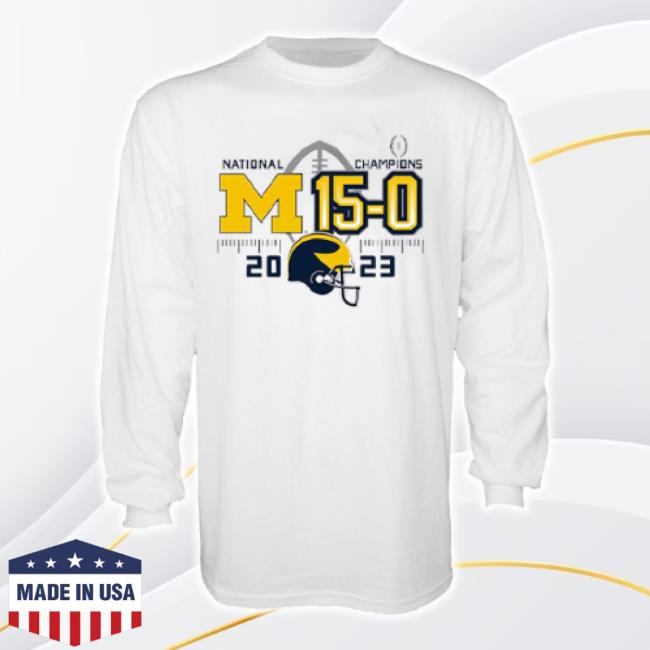 Original Blue84 University Of Michigan Football 2023 National Champions 15-0 Long Sleeve White Sweaters