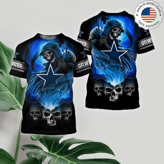 Dallas Cowboys Skulls With Death Logo 3D All Over Print Shirts