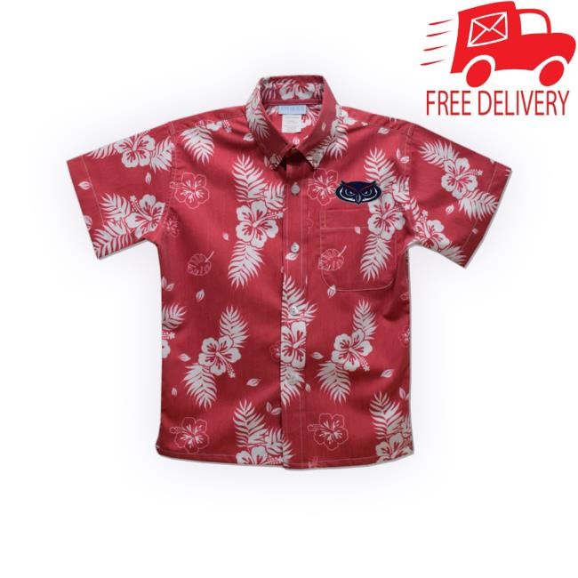 Florida Atlantic Owls Red Hawaiian Boys Short Sleeve Button Down t-shirt, hoodie, tank top, sweater and long sleeve t-shirt