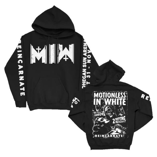 Original Motionless In White Store Merch 10 Years Of Terror Pullover Hoodie (Black) Crewneck Sweatshirt
