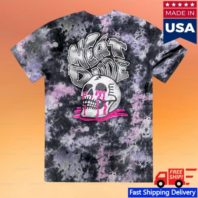 Neatdude Tie Dye Skull Puddle Pink Black Tee Shirt
