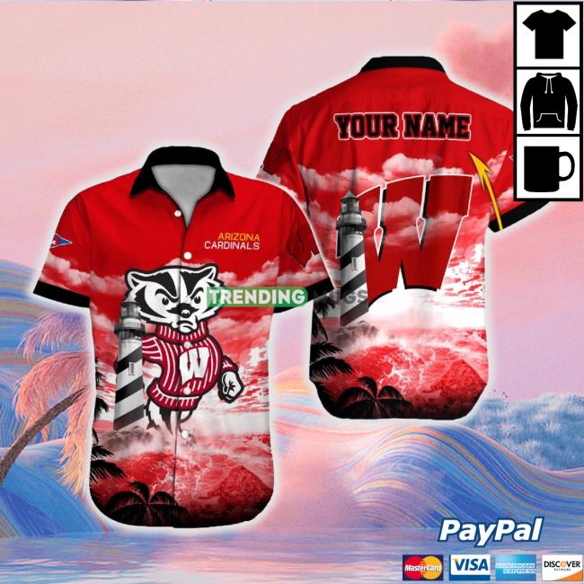 Wisconsin Badgers Ncaa Hawaiian Tee Logo Fans Gift Beach For Men And Women Custom Name