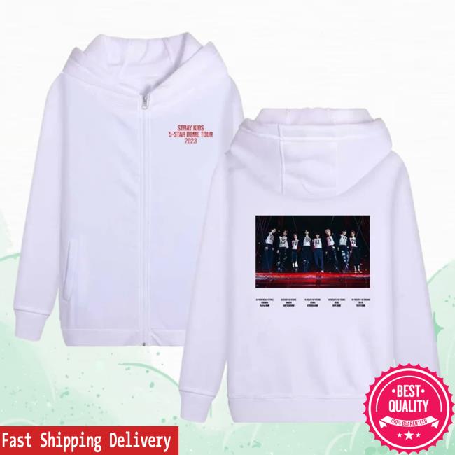 Official Stray Kids Merch Store Stray Kids 2023 5-Star Dome Tour Schedule Pullover Hoodie White StrayKids Shop