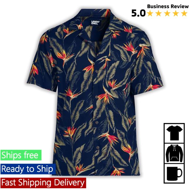 Lands' End Men's Traditional Fit Short Sleeve Camp Collar Hawaiian T Shirt
