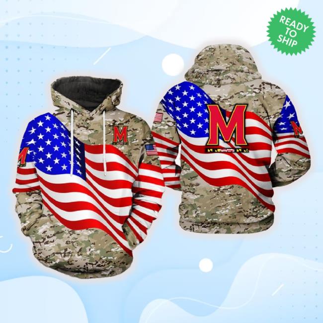 Maryland Terrapins Ncaa Us Flag Camo Veteran 3D Printed Tee