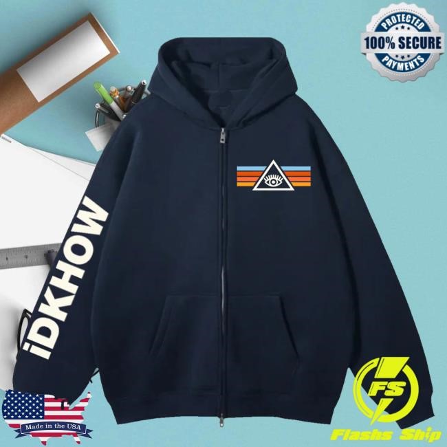 Idkhow Merch Triangle Eye Stripes Navy Zip Crewneck Sweatshirt