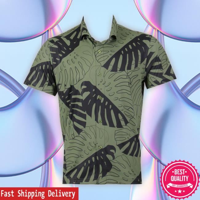 Official Fivebirdies Store Green And Black Monstera Button Down Tee