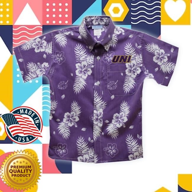 Official Northern Iowa Panthers Purple Hawaiian Boys Short Sleeve Button Down Shirts