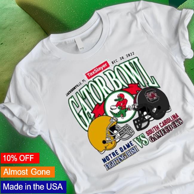Official Notre Dame Fighting Irish Vs South Carolina Gamecocks 2022 Taxslayer Gator Bowl Matchup Tee Shirt