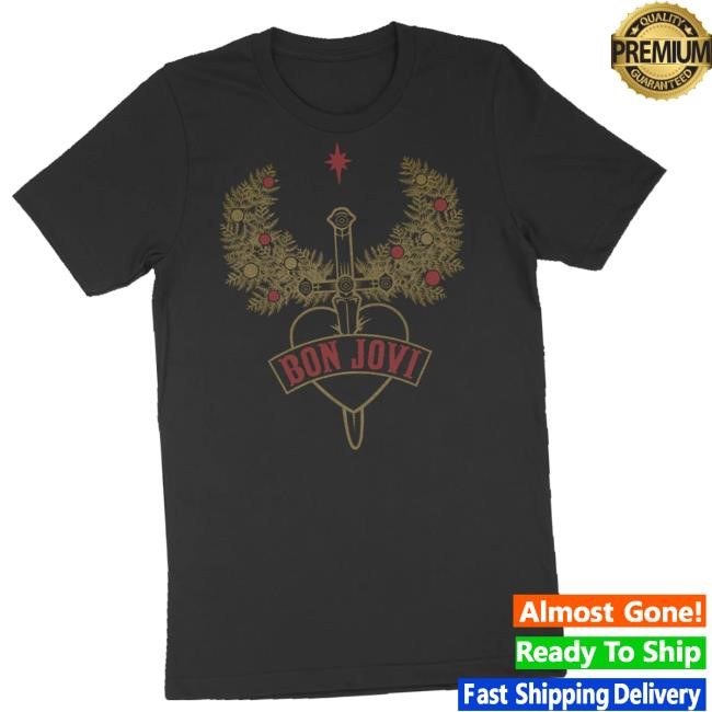 Trending Bon Jovi Merch Store Heart & Dagger Holiday Wreath Black Crewneck Sweatshirt